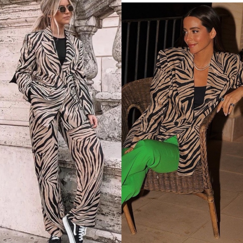 🆕 Zara Black and Tan Tiger Print Blazer